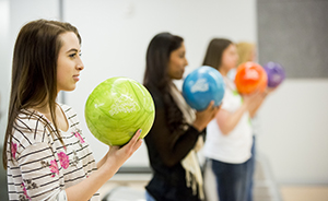students lined up to bowl